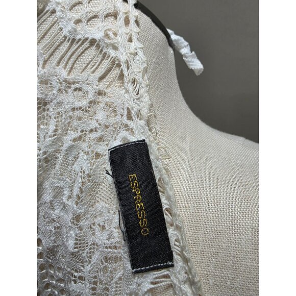 White Crochet Lace Sleeveless Vest With Fringe Hem By Espresso - Picture 5 of 5